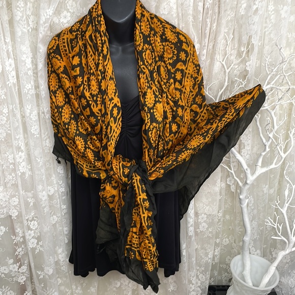 Orange & Black Oversized Square Scarf. Fold for Triangle Large Shawl - Picture 4 of 9